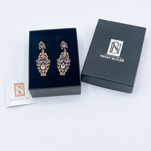 Nicky Butler Gold Tone Earrings Precious Stones Amethyst & Moonstone - Picture 2 of 7